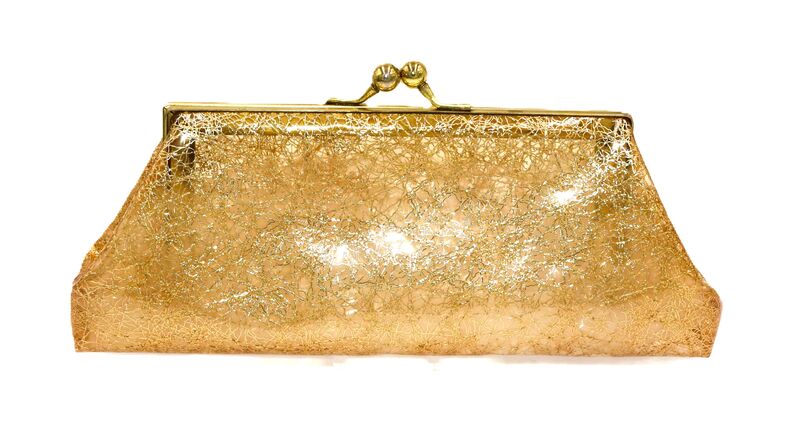 Vintage 50s-60s Rare Plastic Gold - CONFETTI - Framed Clutch Handbag - RETRO - - product images  of 