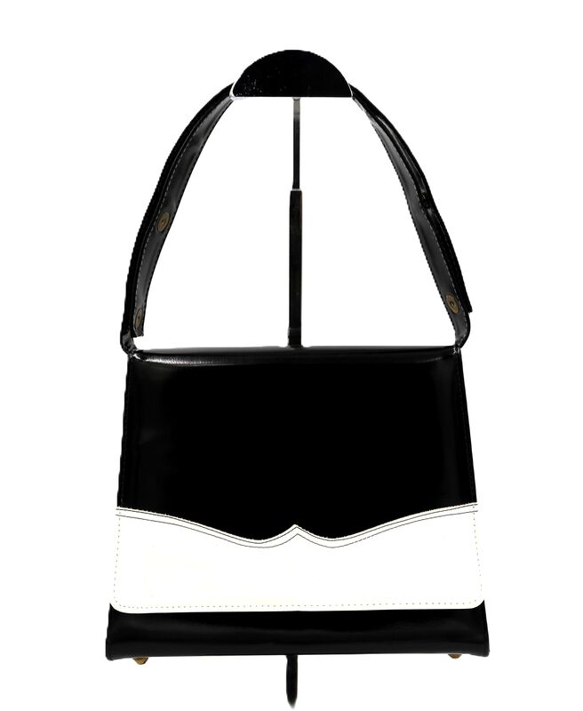 Vintage Mod Black and White - RISQUE - Patent Handbag/Shoulder bag -RETRO - - product images  of 