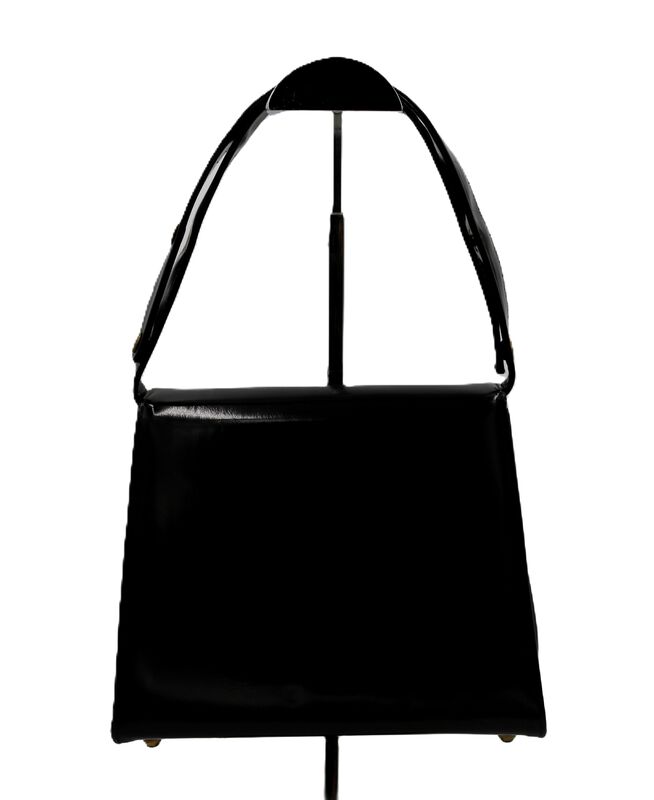 Vintage Mod Black and White - RISQUE - Patent Handbag/Shoulder bag -RETRO - - product images  of 