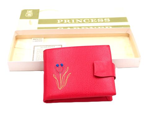 Vintage,60s,-,PRINCESS,GARDNER,Pink,Leather,Wallet,in,Box,NOS,Mid,Century,Princess Gardner, vintage wallet, vintage coin purse, pink, flower, 60s, leather, box, inserts, tag, billfold, mid century