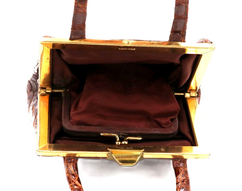 Vintage Petite Brown - ALLIGATOR - Skin Handbag Coin Purse - 30s-40s - - product images  of 