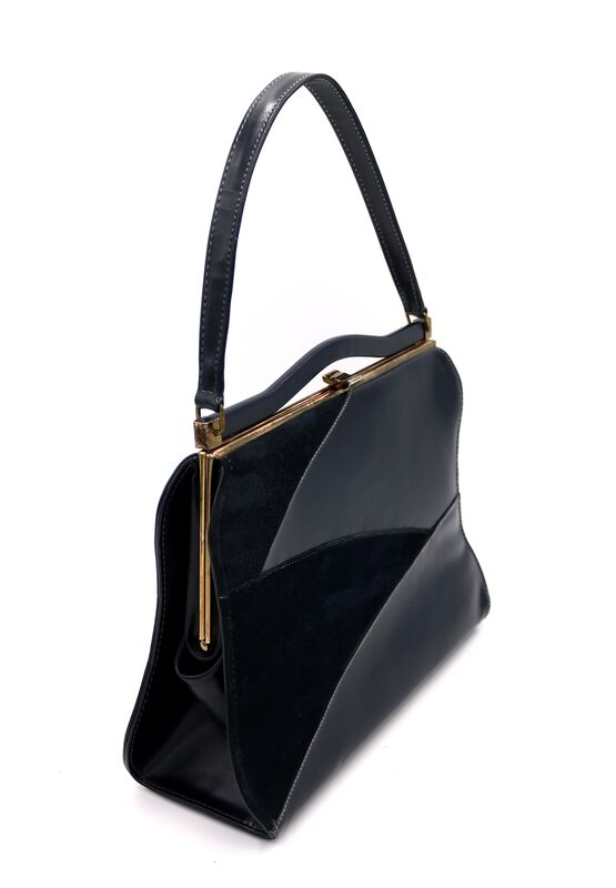 Vintage 60s - LIFE STRIDE - Dark Blue leather suede Like Handbag - Mid Century - - product images  of 