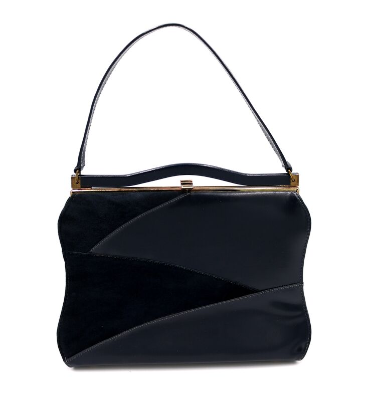 Vintage 60s - LIFE STRIDE - Dark Blue leather suede Like Handbag - Mid Century - - product images  of 