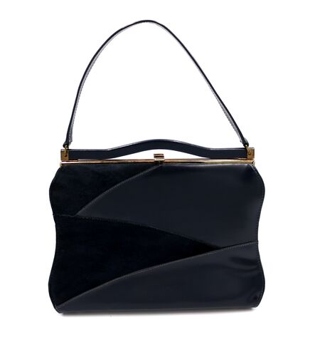 Vintage,60s,-,LIFE,STRIDE,Dark,Blue,leather,suede,Like,Handbag,Mid,Century,Life Stride, vintage handbag, vintage purse, blue, suede, leather, black, fabric, 60s, mid century, metal