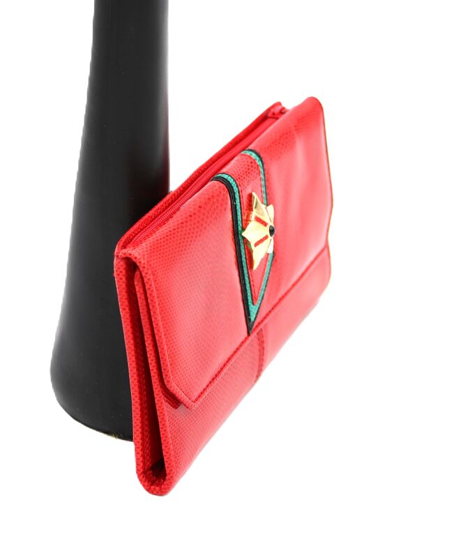 Vintage - JUDITH LEIBER - Red Karung - SNAKE SKIN - Wallet - 80s-90s - Rare - - product images  of 