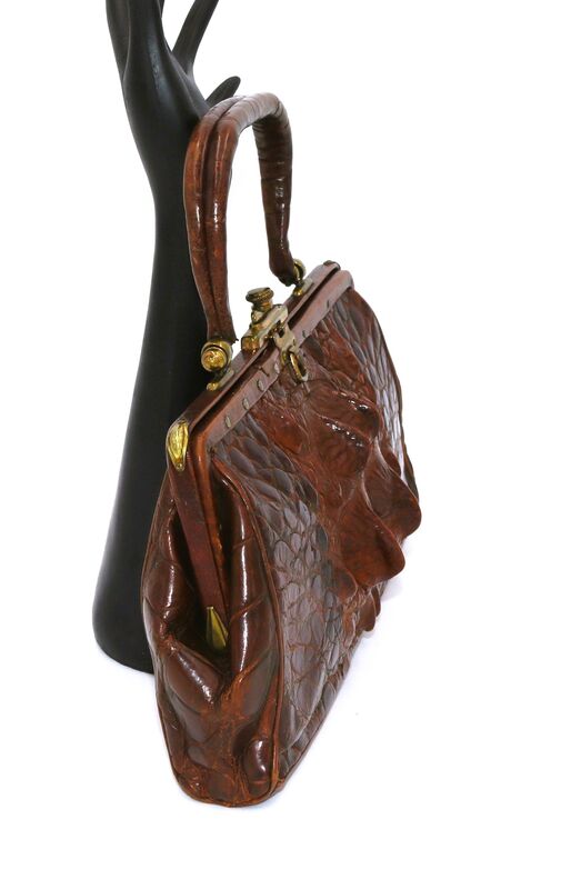 Antique Brown Edwardian Hornback - ALLIGATOR - Skin Handbag - product images  of 