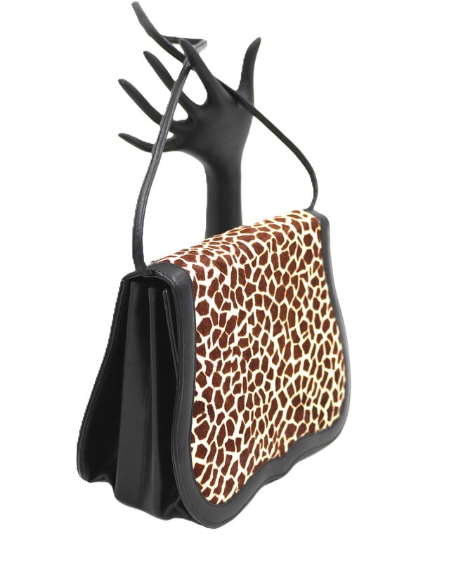 Vintage Small - GRETA - Faux Leopard Pony Hair and Black Leather Shoulder bag - Mid Century - 50s-60s - - product images  of 