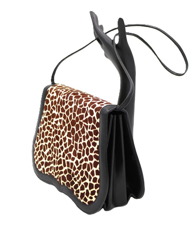 Vintage Small - GRETA - Faux Leopard Pony Hair and Black Leather Shoulder bag - Mid Century - 50s-60s - - product images  of 