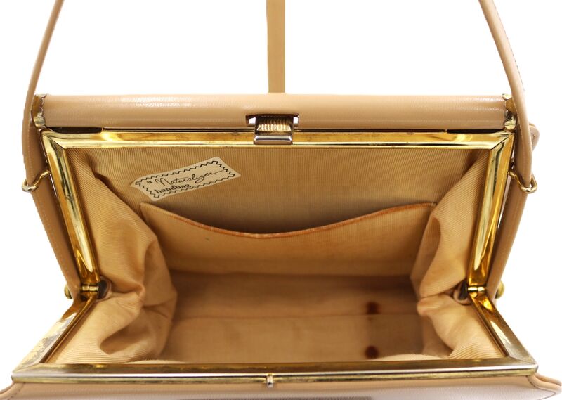 Vintage 60s - NATURALIZER - Tan and Navy Blue leather Like Handbag - Mid Century - - product images  of 