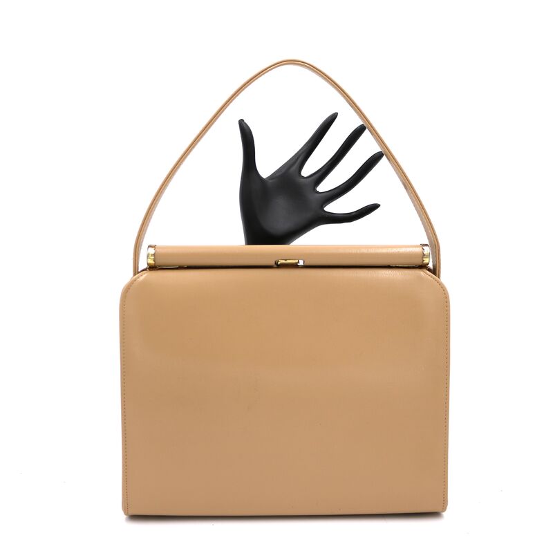 Vintage 60s - NATURALIZER - Tan and Navy Blue leather Like Handbag - Mid Century - - product images  of 