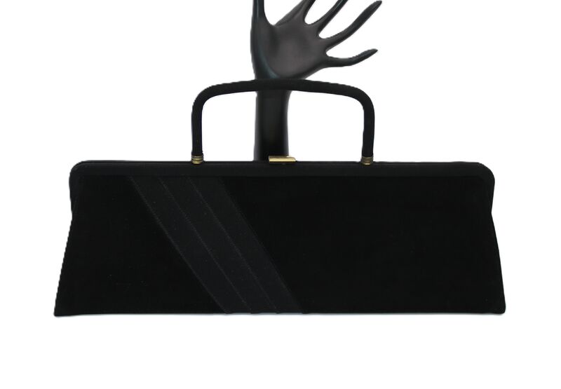 Vintage 50s-60s - GARAY - Oblong Black Velvet Structured Clutch Handbag - Mid Century - - product images  of 