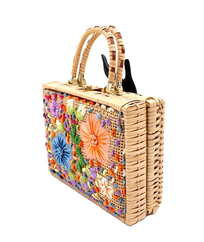 Vintage 60s - BAG BY DONNA - Beige Wicker Flower Box Handbag Purse - Mid Century - - product images  of 