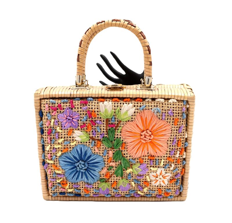 Vintage 60s - BAG BY DONNA - Beige Wicker Flower Box Handbag Purse - Mid Century - - product images  of 