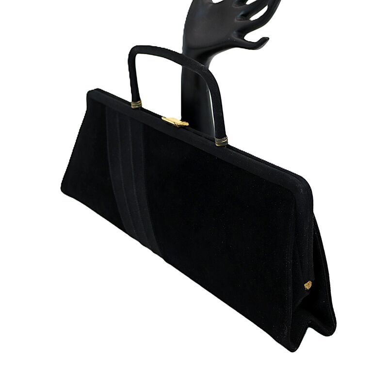 Vintage 50s-60s - PRETTY - Oblong Black Velvet Structured Clutch Handbag - Mid Century - - product images  of 