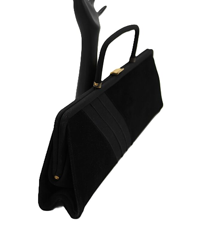 Vintage 50s-60s - PRETTY - Oblong Black Velvet Structured Clutch Handbag - Mid Century - - product images  of 