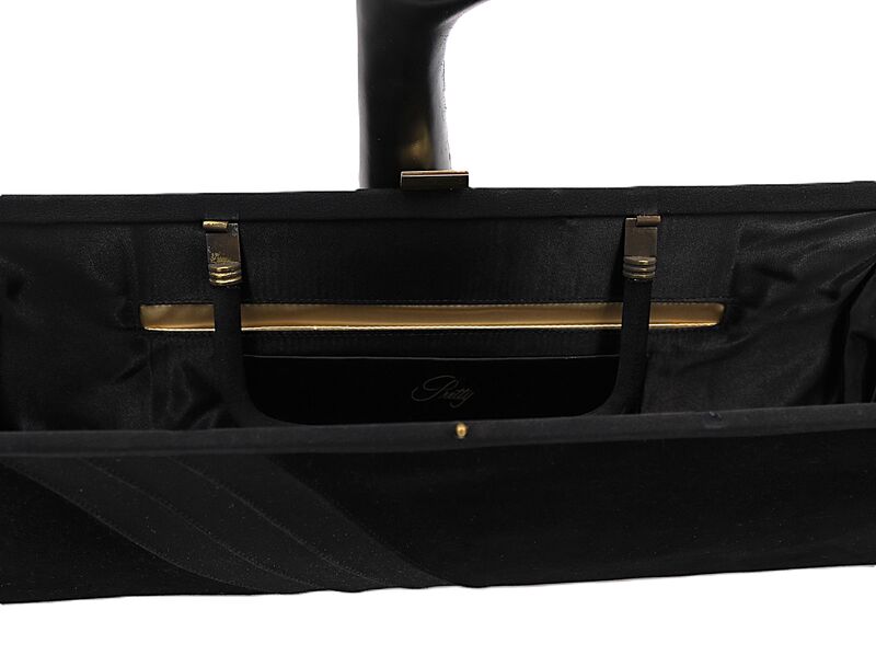 Vintage 50s-60s - PRETTY - Oblong Black Velvet Structured Clutch Handbag - Mid Century - - product images  of 