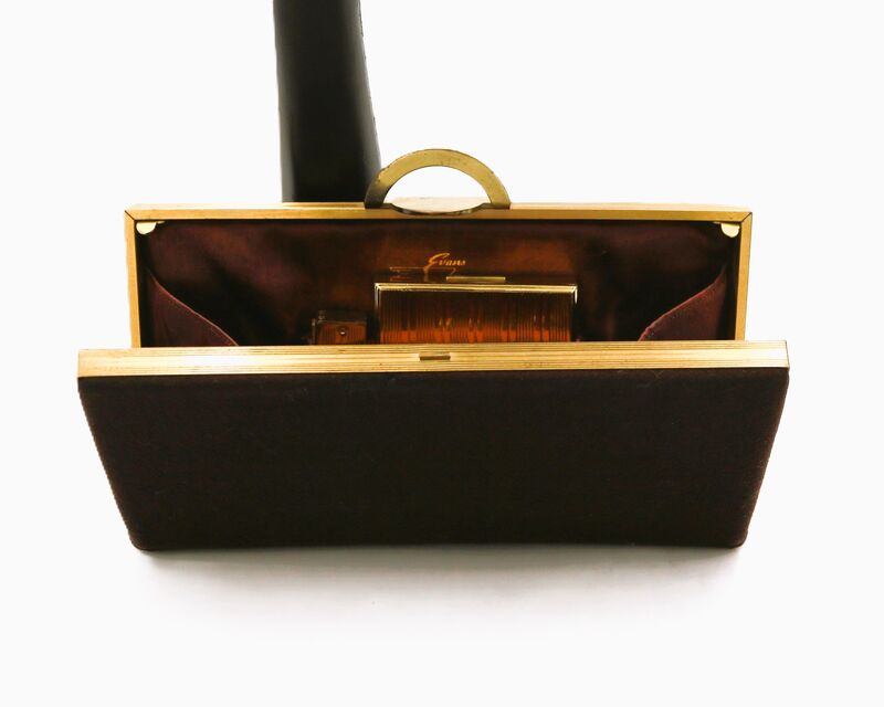 Vintage 40s - EVANS ELEGANCE - Brown Suede Like Clutch Fitted Handbag  - product images  of 