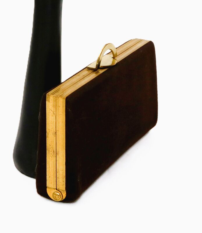 Vintage 40s - EVANS ELEGANCE - Brown Suede Like Clutch Fitted Handbag  - product images  of 