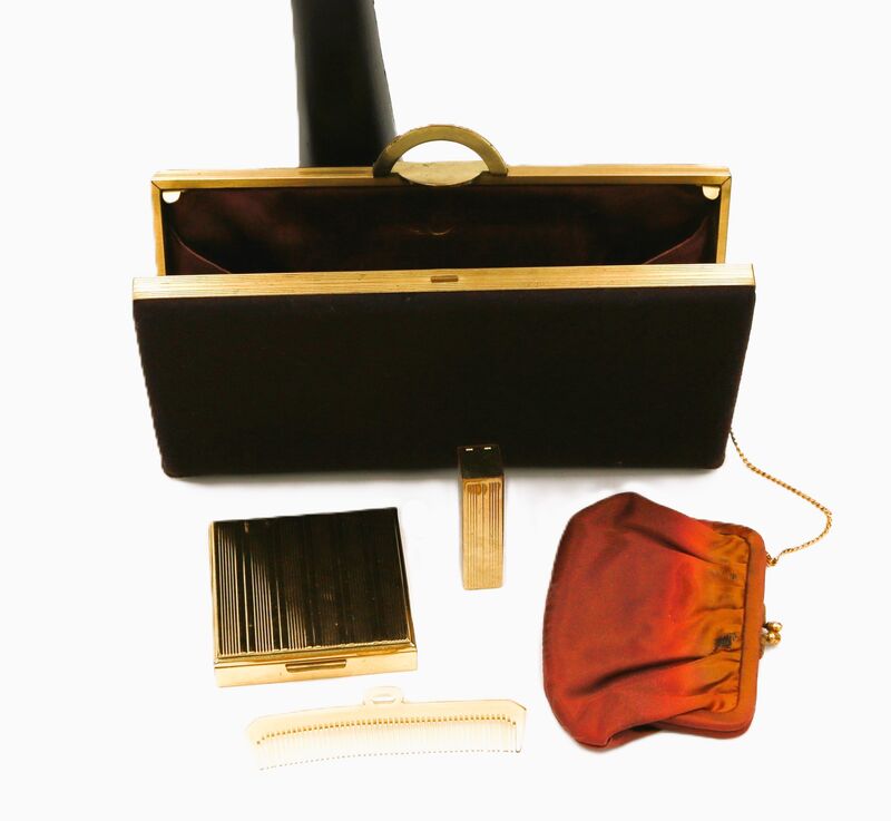 Vintage 40s - EVANS ELEGANCE - Brown Suede Like Clutch Fitted Handbag  - product images  of 