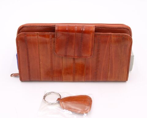 Vintage,-,LEE,SANDS,Burnt,Orange,Eel,Skin,Wallet,Clutch,in,Box,NOS,Mid,Century,Lee Sands, eel skin, vintage wallet, vintage clutch, burnt orange, mid century, box, inserts, leather