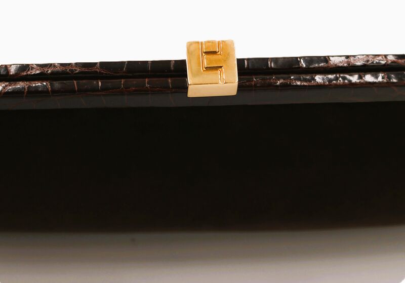 Vintage - LAMBERTSON TRUEX - Brown - CROCODILE - Frame Velvet Clutch Handbag - 2000s - - product images  of 