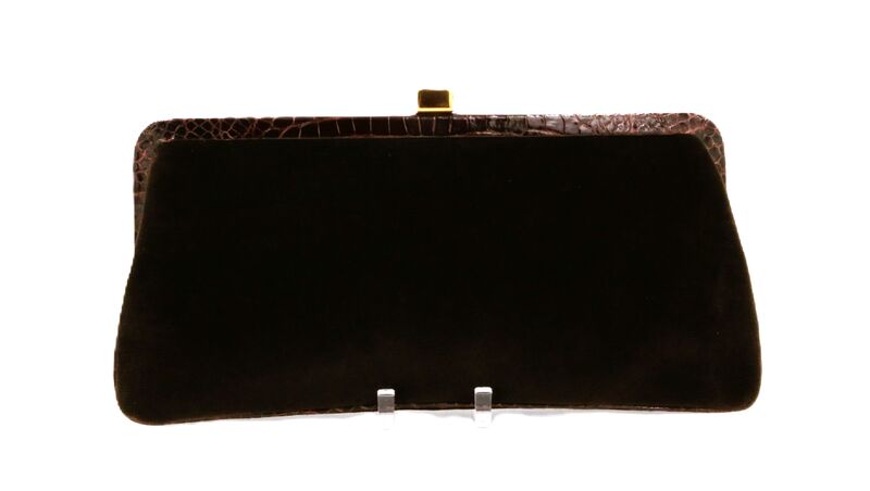 Vintage - LAMBERTSON TRUEX - Brown - CROCODILE - Frame Velvet Clutch Handbag - 2000s - - product images  of 