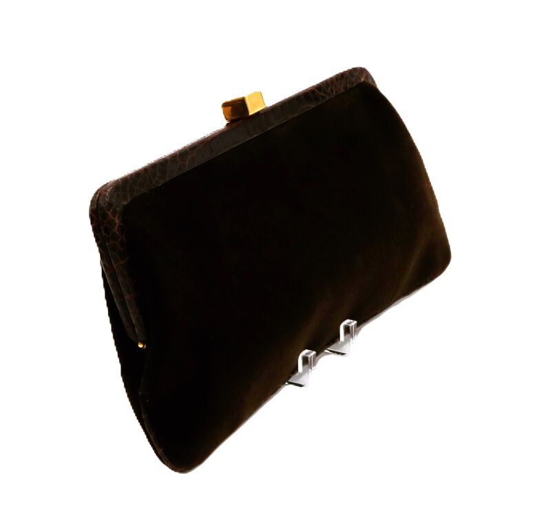 Vintage - LAMBERTSON TRUEX - Brown - CROCODILE - Frame Velvet Clutch Handbag - 2000s - - product images  of 