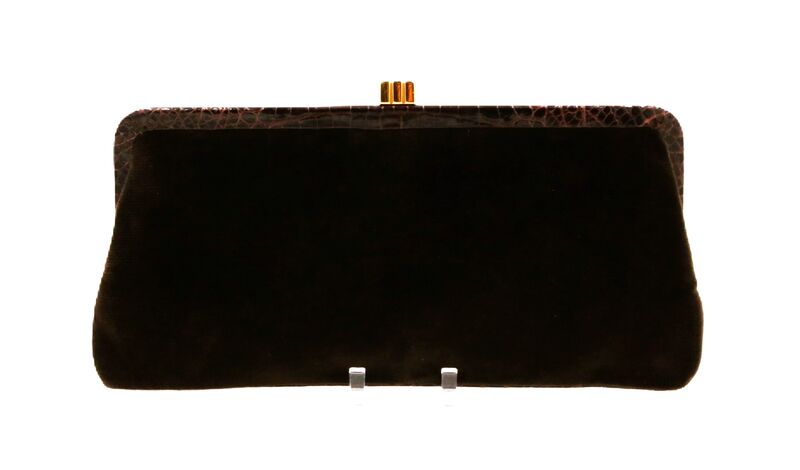 Vintage - LAMBERTSON TRUEX - Brown - CROCODILE - Frame Velvet Clutch Handbag - 2000s - - product images  of 