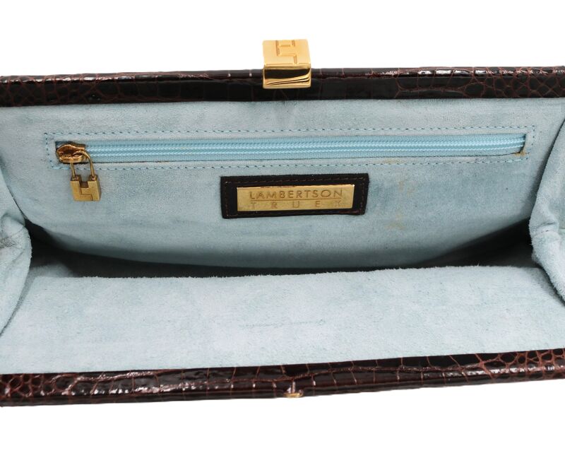 Vintage - LAMBERTSON TRUEX - Brown - CROCODILE - Frame Velvet Clutch Handbag - 2000s - - product images  of 