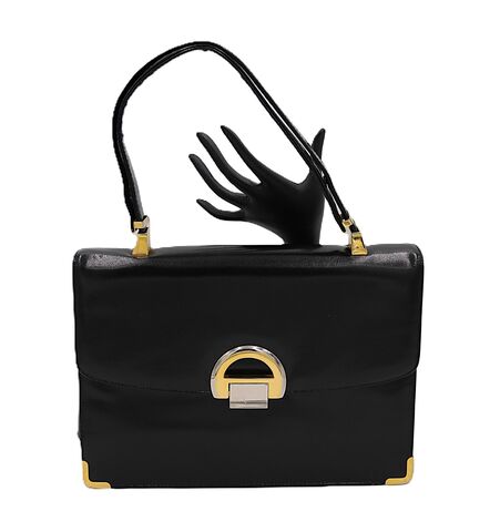 Vintage,-,KORET,-Black,Leather,Handbag,Shoulder,Bag,50s-60s,Mid,Century,Koret, vintage handbag, vintage purse, vintage shoulder bag, leather, black, red, 50s 60s, retro, mid century, gold, silver