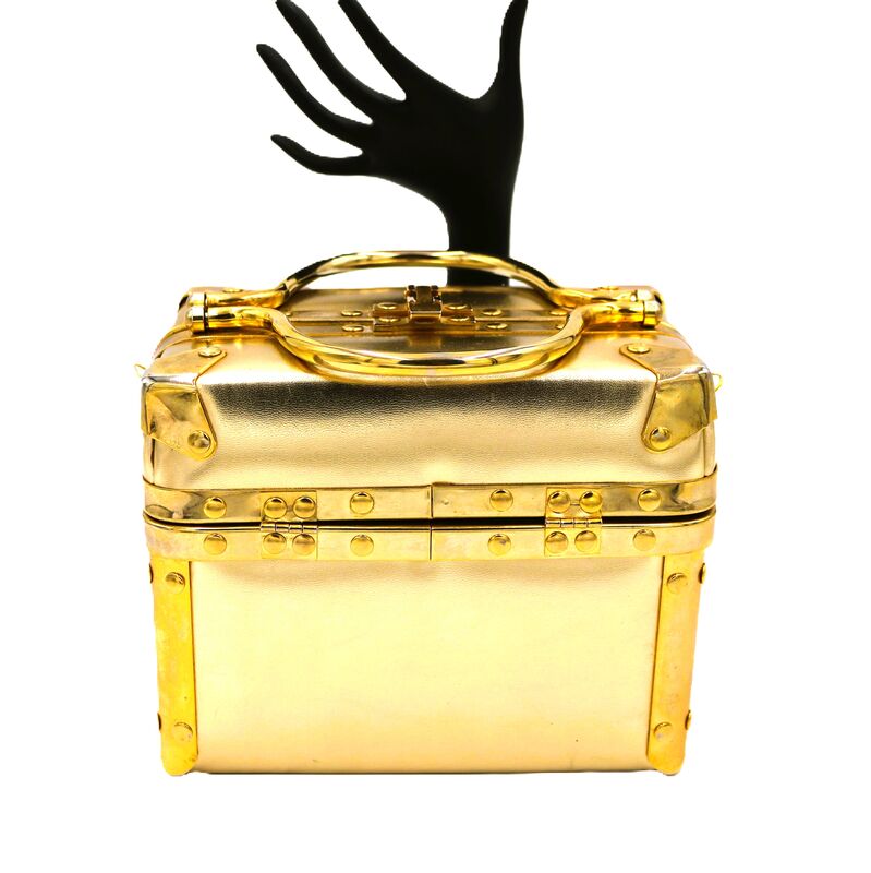 Vintage Gold - COMECO - Leather Box Train Case Handbag Purse - Retro - 60s - - product images  of 