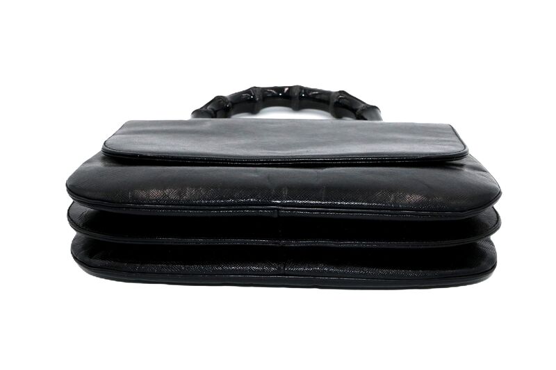 Vintage - GRETA - Black Leather Dome Handle Handbag Purse - Mid Century -  - product images  of 