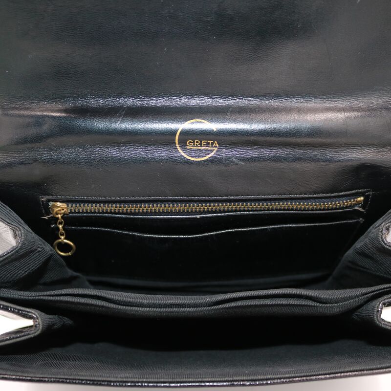 Vintage - GRETA - Black Leather Dome Handle Handbag Purse - Mid Century -  - product images  of 