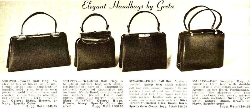 Vintage - GRETA - Black Leather Dome Handle Handbag Purse - Mid Century -  - product images  of 