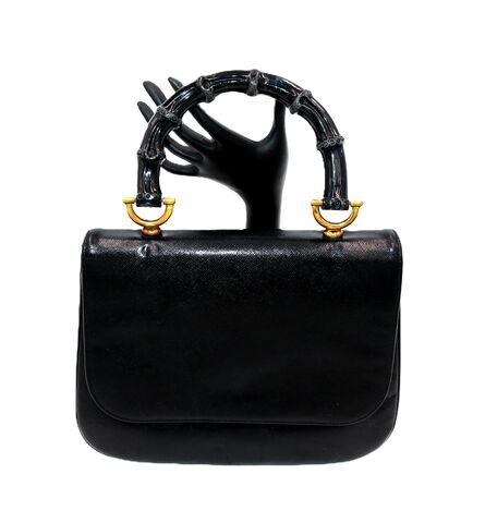 Vintage,-,GRETA,Black,Leather,Dome,Handle,Handbag,Purse,Mid,Century,Greta, vintage handbag, vintage purse, black, leather, cloth, plastic, mid century, 50s, 60s, resin, fabric