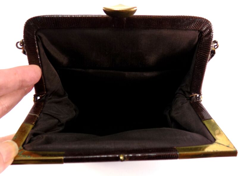 Vintage Small Brown - LIZARD - Skin Round Handbag Purse - Mid Century - 40s-50s - product images  of 