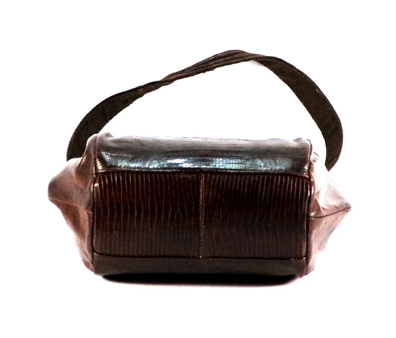 Vintage Small Brown - LIZARD - Skin Round Handbag Purse - Mid Century - 40s-50s - product images  of 