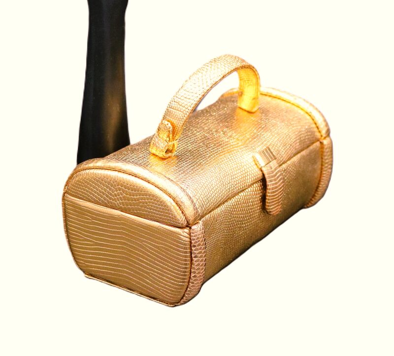Vintage Petite - NETTIE ROSENSTEIN - Gold LIZARD Skin Boxy Handbag - Mid Century - 50s - product images  of 