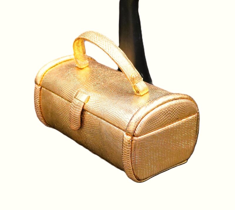 Vintage Petite - NETTIE ROSENSTEIN - Gold LIZARD Skin Boxy Handbag - Mid Century - 50s - product images  of 