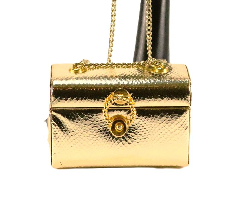 Vintage Petite - SNAKE SKIN - Embossed Gold Leather Box Shoulder bag - Mid Century - product images  of 