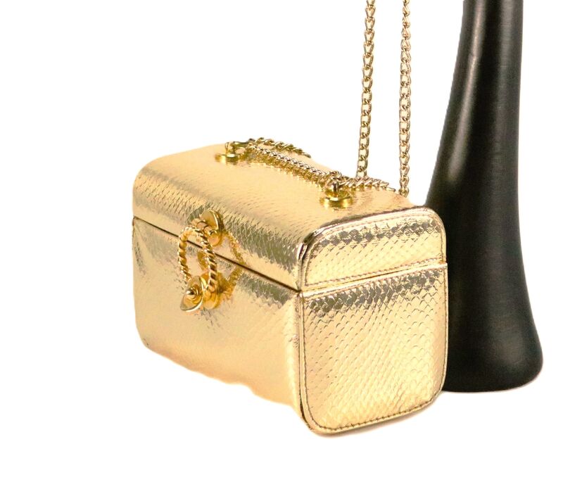Vintage Petite - SNAKE SKIN - Embossed Gold Leather Box Shoulder bag - Mid Century - product images  of 