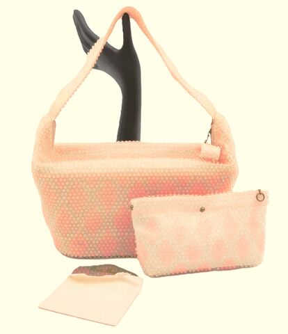 Vintage,-,LUMURED,Corde',Pink,and,Clear,Bead,Handbag,Mirror,Coin,Purse,Lumured, corde', bead, vintage handbag, vintage purse, cream, pink, white, gift, MCM, coin purse, mirror, mid century