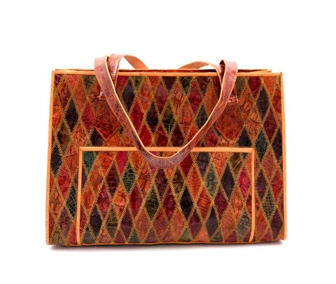 Vintage,Large,-,ALLIGATOR,Patchwork,Tote,Brief,Handbag,Retro,Leather,Alligator, crocodile, vintage handbag, vintage purse, overnght bag, brown, leather, structured, retro