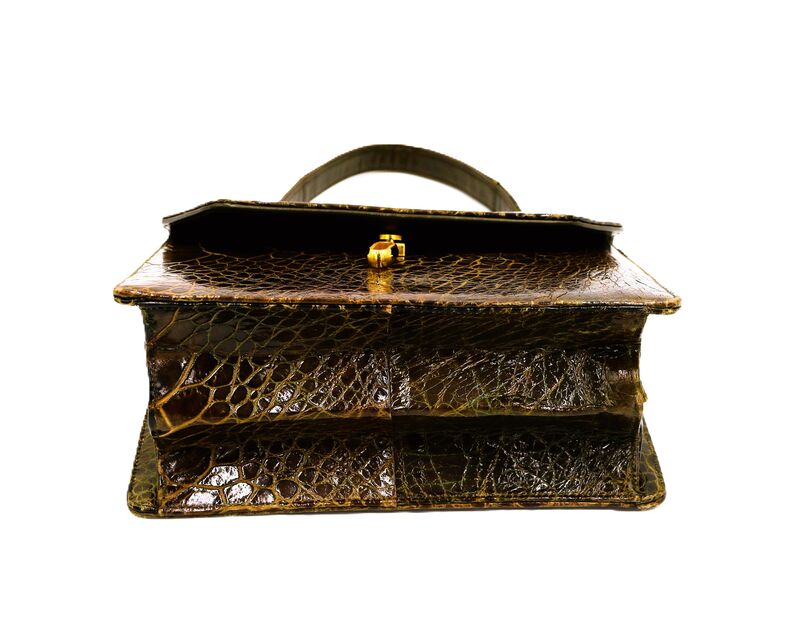 Vintage Petite Dark Moss Green - TURTLE - Skin Structured Handbag - BELLESTONE - - product images  of 