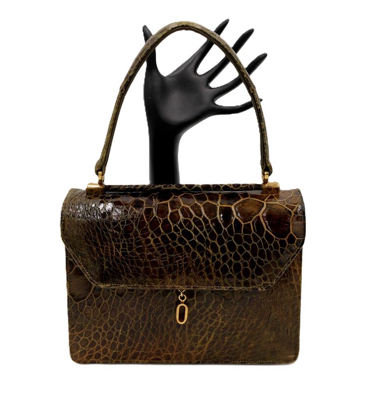 Vintage Petite Dark Moss Green - TURTLE - Skin Structured Handbag - BELLESTONE - - product images  of 