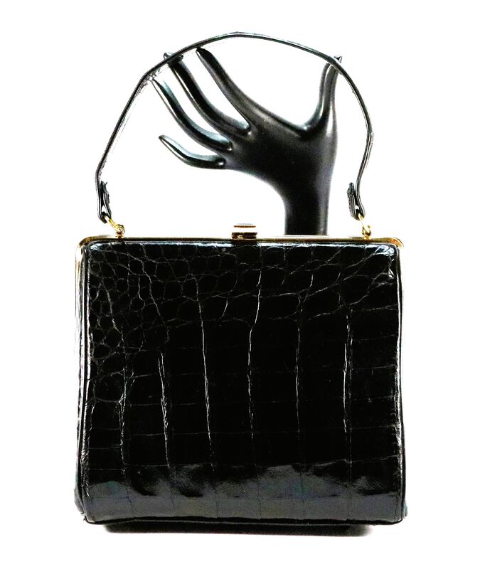 Vintage 50s-60s - BELLESTONE - Small Black ALLIGATOR Skin Boxy Handbag - product images  of 