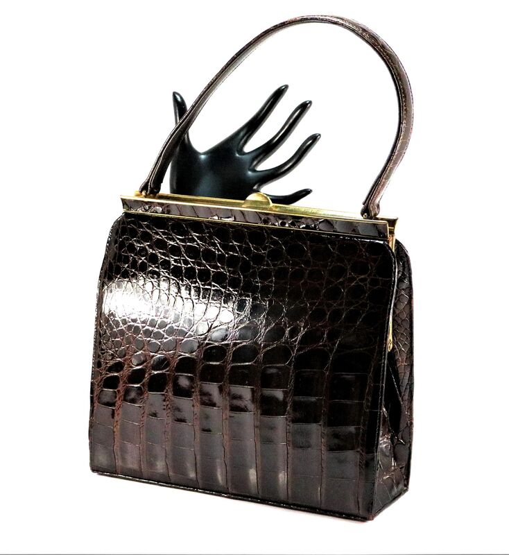 Vintage 50s-60s - ALLIGATOR - Brown Structured Handbag Purse - Mid Century - - product images  of 