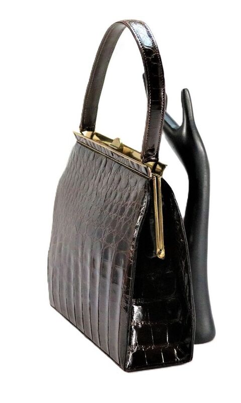 Vintage 50s-60s - ALLIGATOR - Brown Structured Handbag Purse - Mid Century - - product images  of 