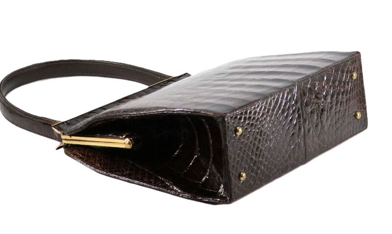 Vintage 50s-60s - ALLIGATOR - Brown Structured Handbag Purse - Mid Century - - product images  of 