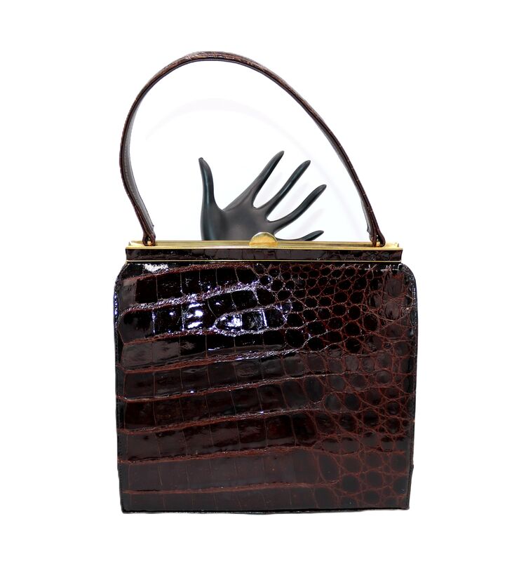 Vintage 50s-60s - ALLIGATOR - Brown Structured Handbag Purse - Mid Century - - product images  of 